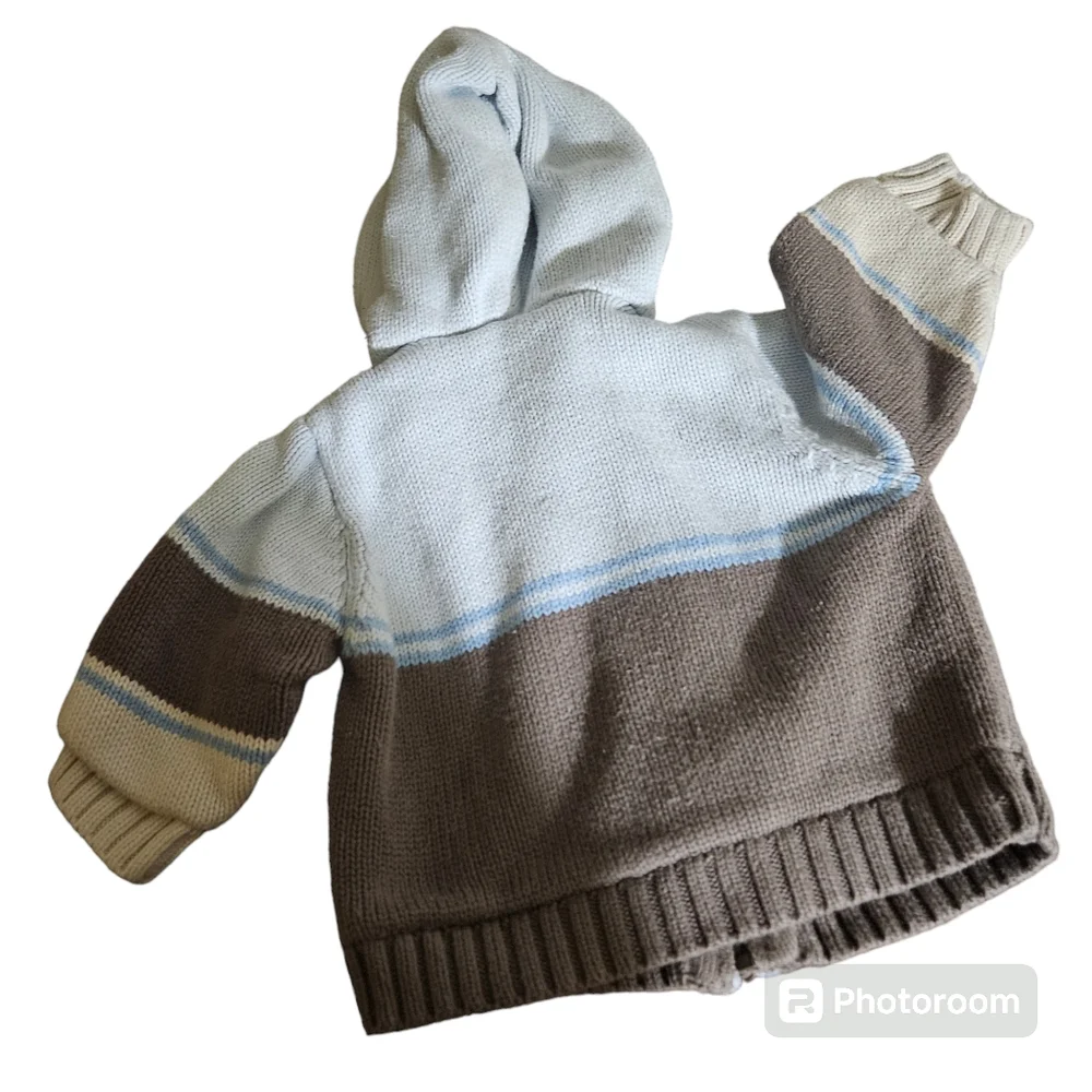 Children Place Knit Embroider Fall Wonter Hooded Jacket Zipper Bear Infant 6-9M
